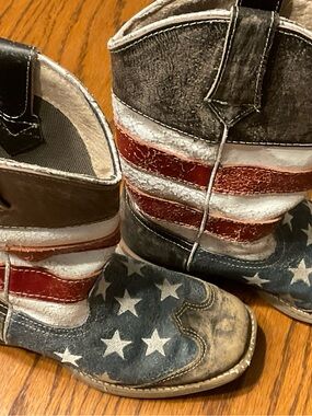 Roper Kids American Flag Star Cowboy Boots - Red White Blue